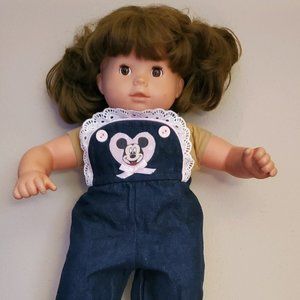 Gotz Doll Brown Hair Pigtails 16" and clothing bundle